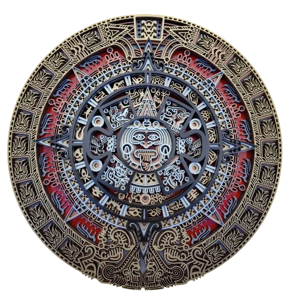 Calendario Azteca multicapa de 5 capas en MDF con detalles pintados a mano