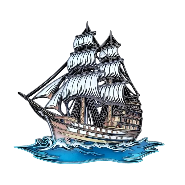 Galeón Español multicapa de 6 capas con velas y mar en relieve