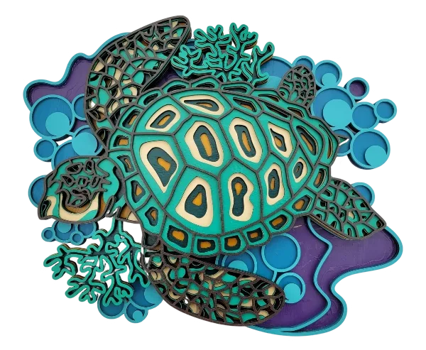 Tortuga en Coral multicapa de 8 capas con corales y burbujas